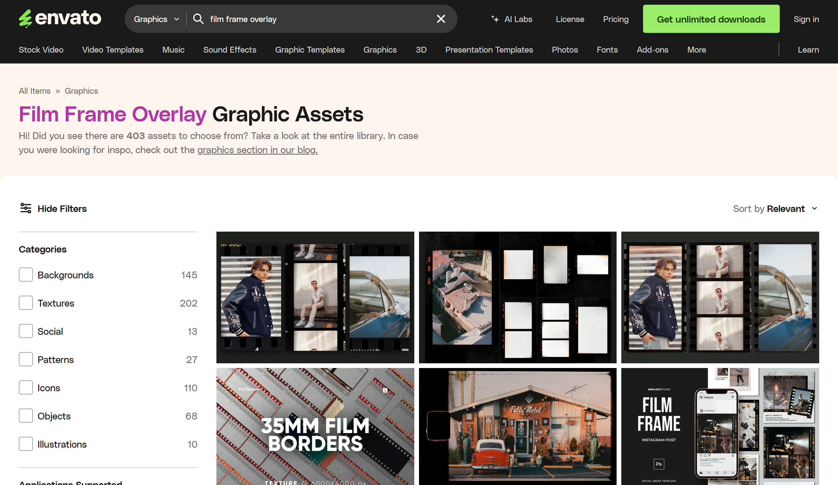 5 best websites to download film frame overlay: Envato Elements