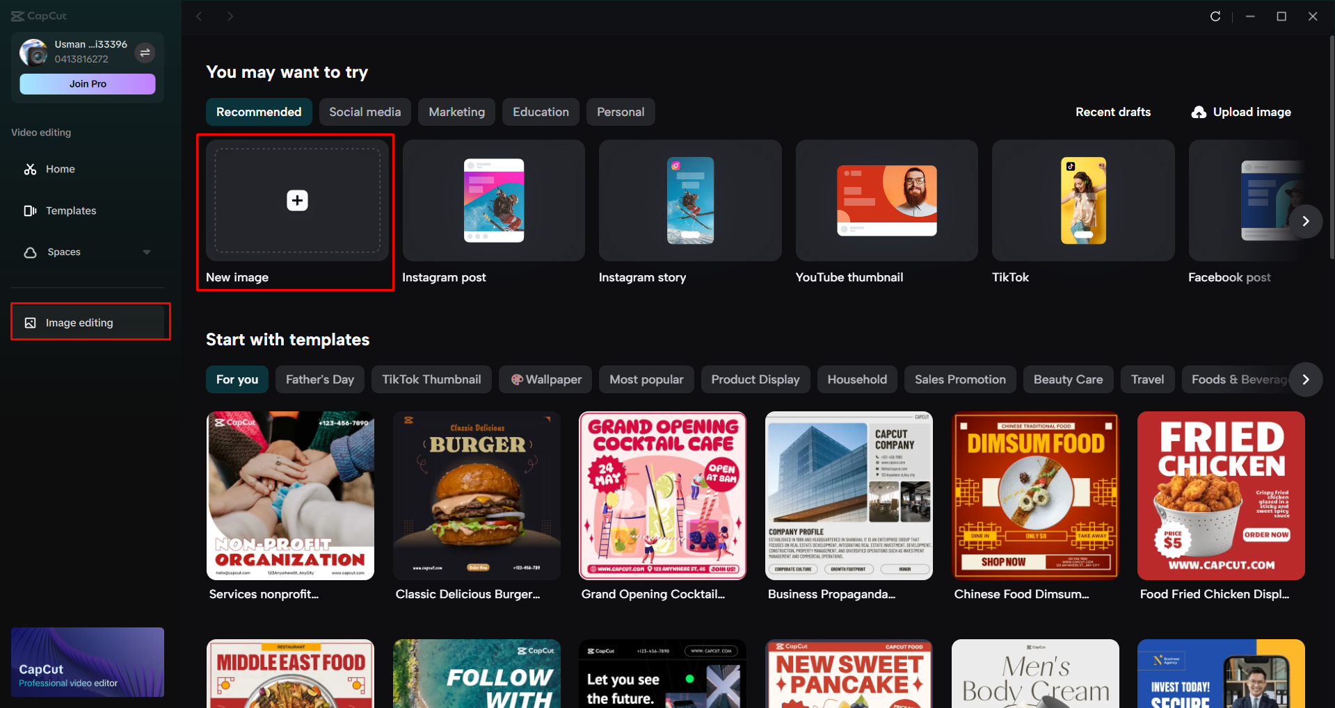 Importing the image into the CapCut desktop video editor