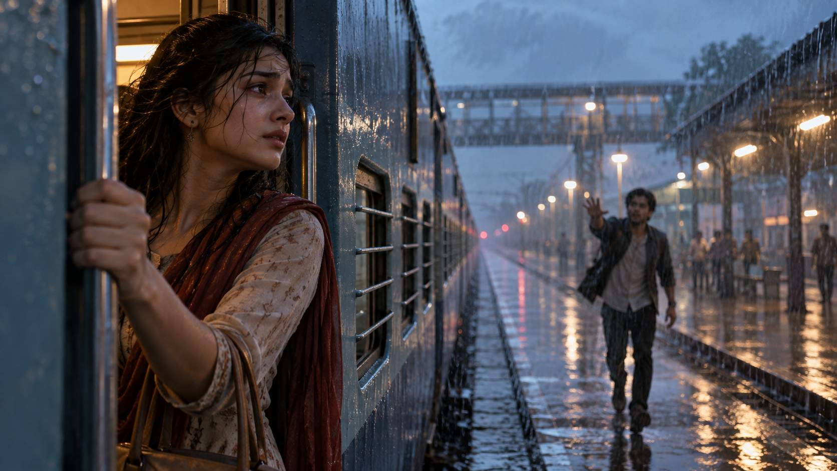 create a cinematic train portrait with a clear subject, believable carriage or platform details, directional light, motion atmosphere, and a strong travel mood