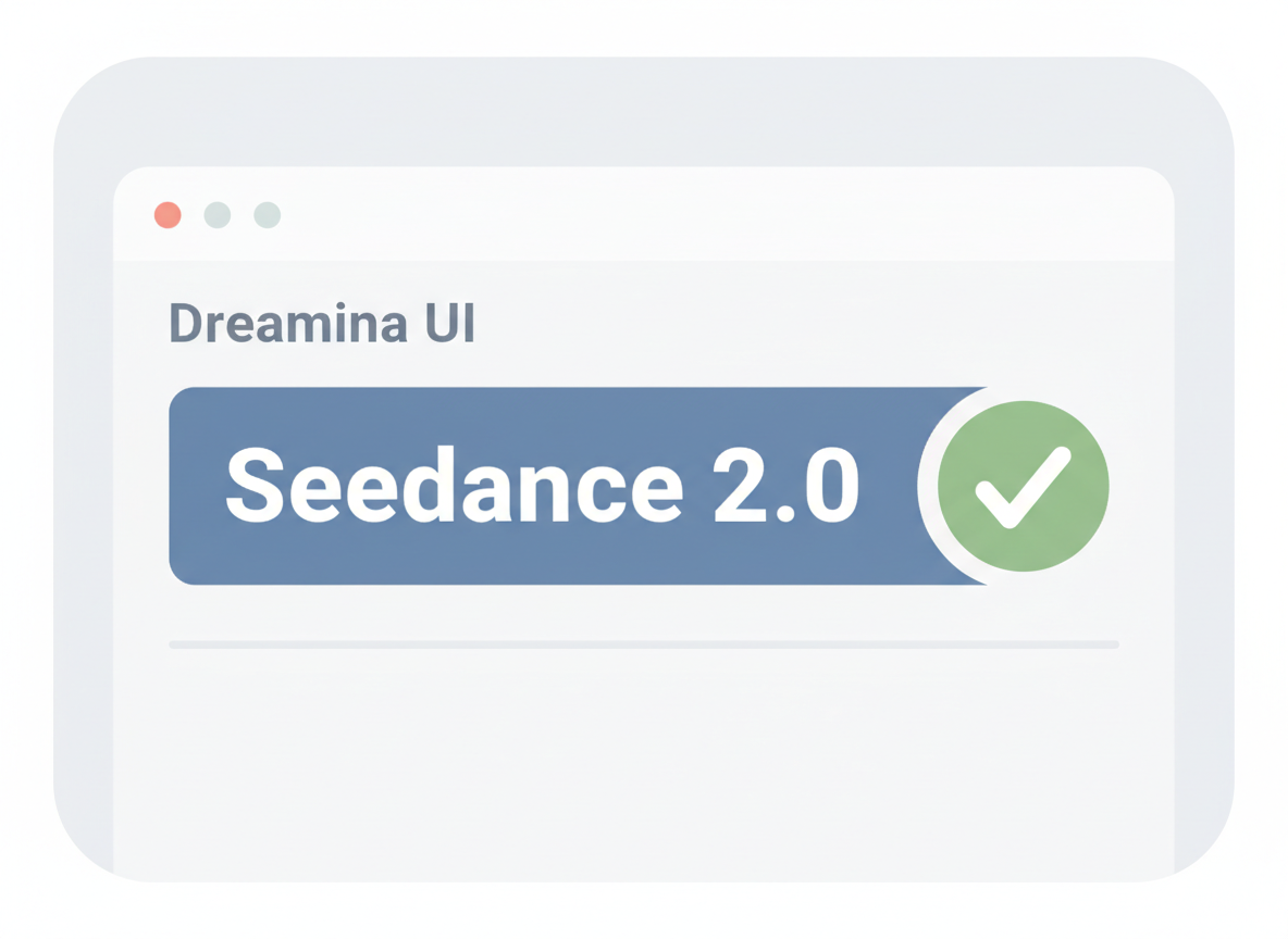 Confirm model access—Seedance 2.0 label inside Dreamina UI with a verification tick.