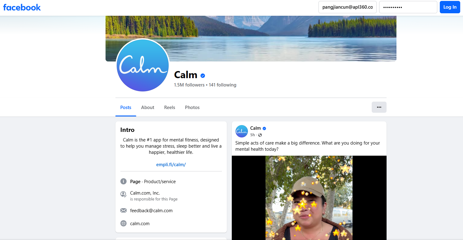 Calm app Facebook ads
