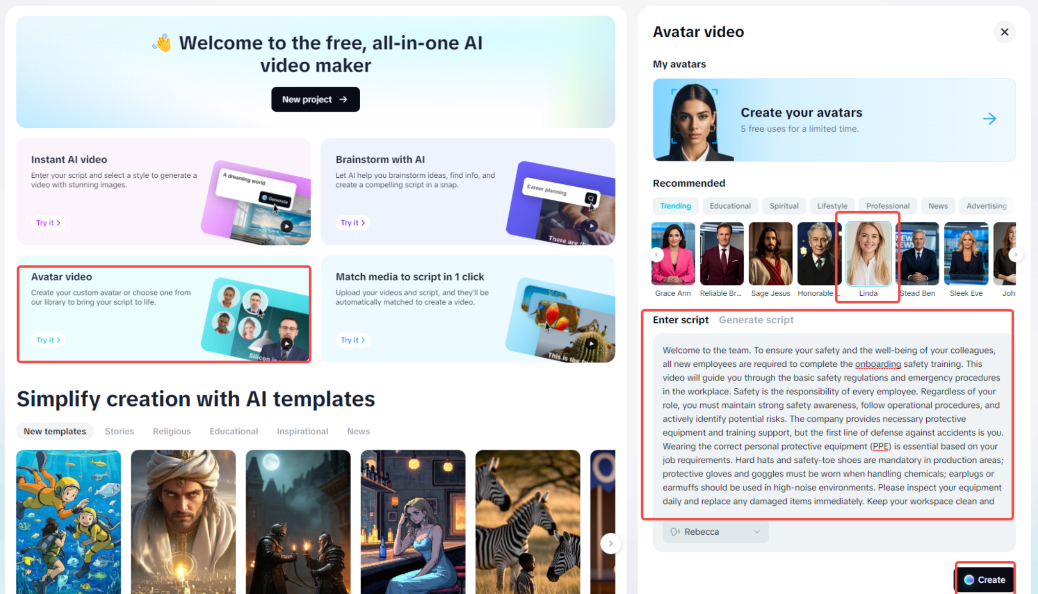 Import the training script and select an avatar