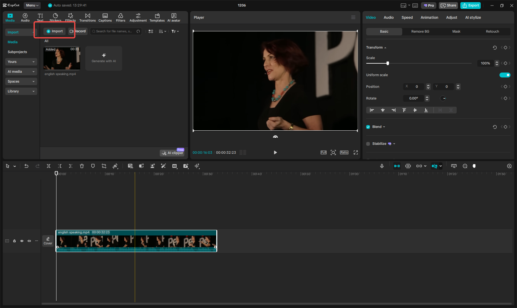 Importing the English video into CapCut
