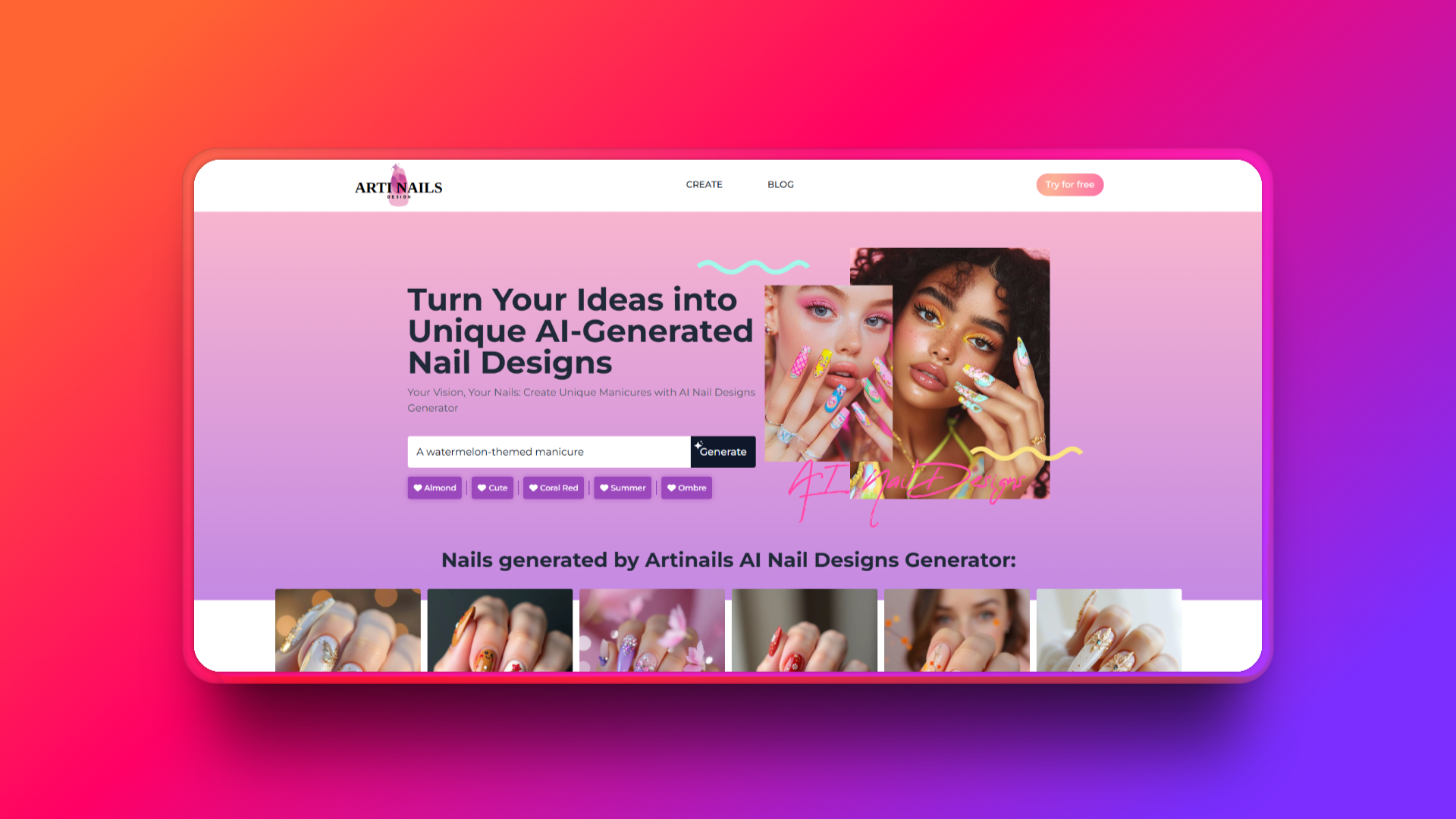 Generador de diseños de uñas con IA de ArtiNails