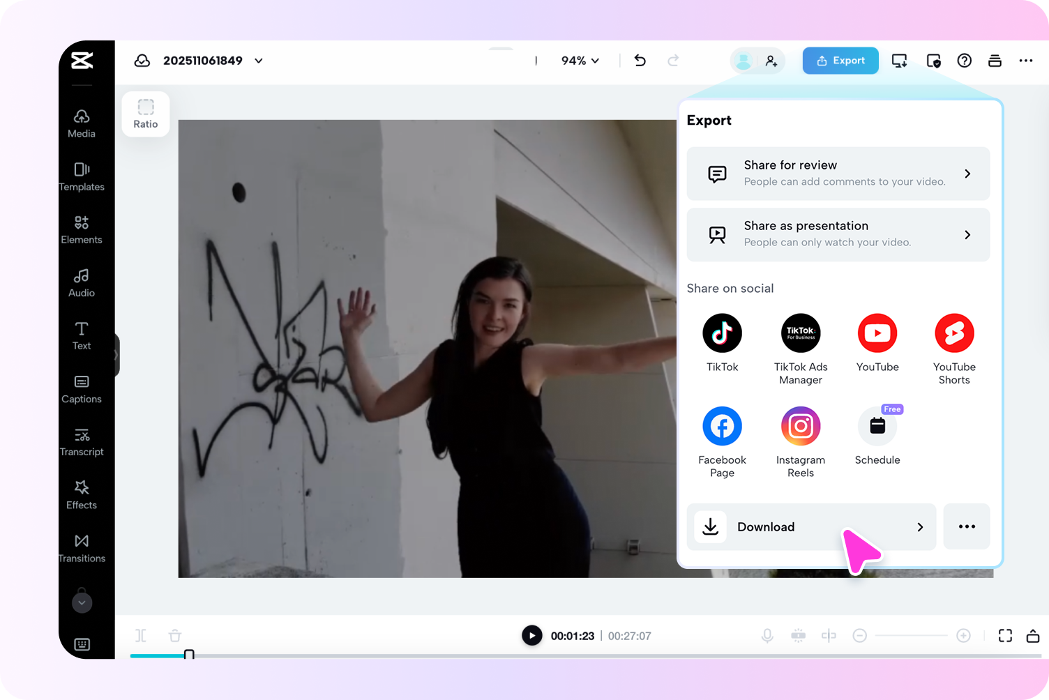 Export the voice/audio-removed video