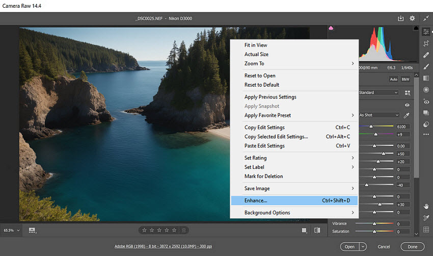 Click on the Photo and select Enhance