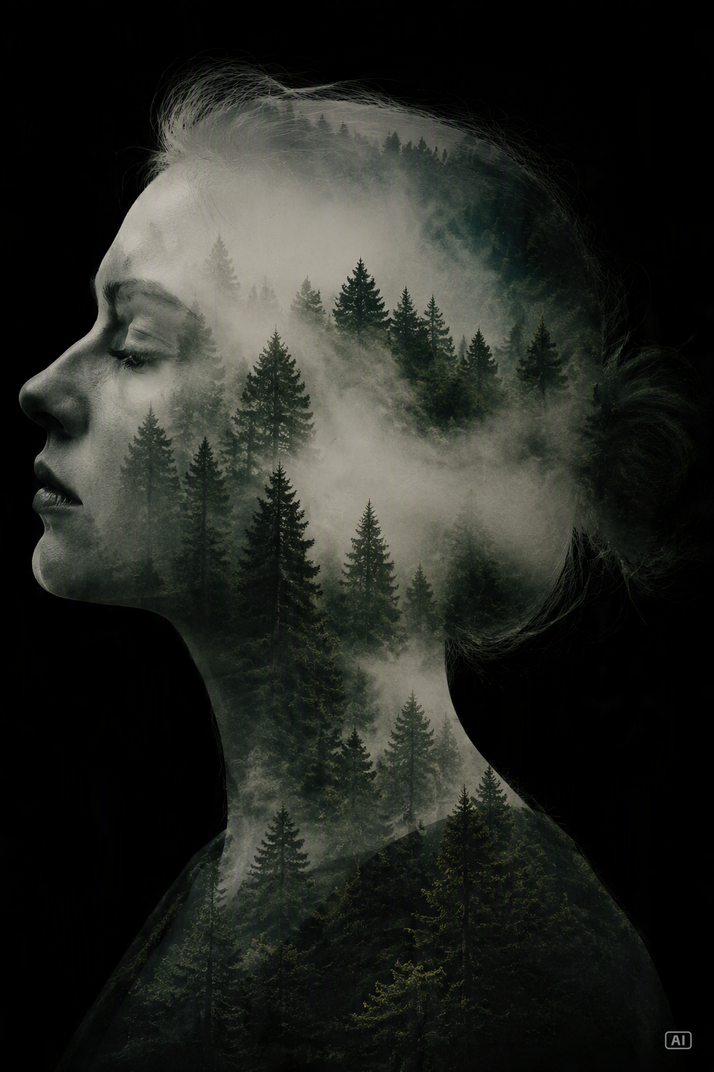 Double exposure forest portrait image generated by Pippit