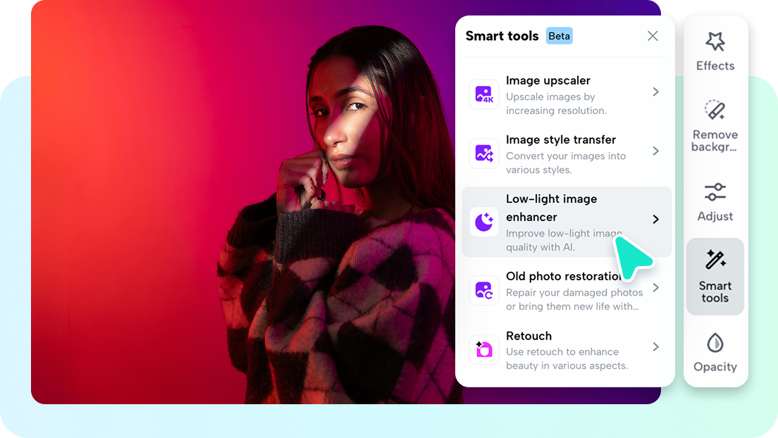 การปรับรายละเอียดและแสงของภาพถ่ายใน Pippit