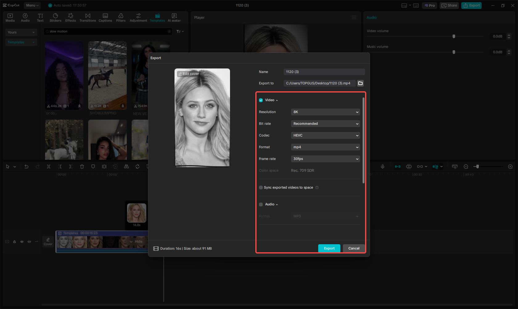 Export the slow-motion video
