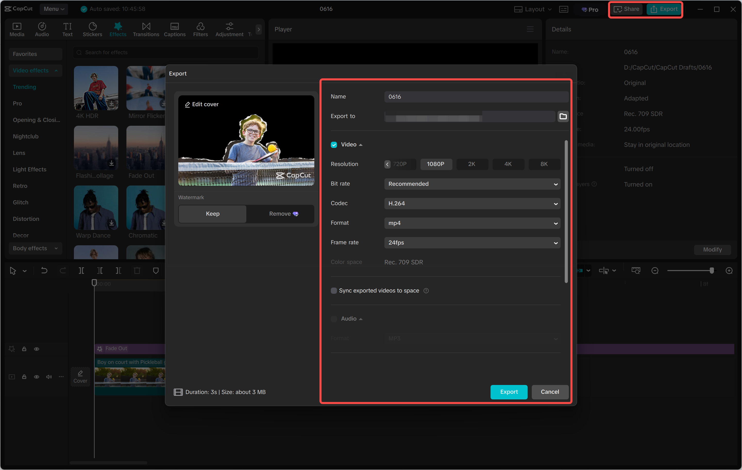 Exporting or sharing the video and exporting the stills from CapCut desktop video editor