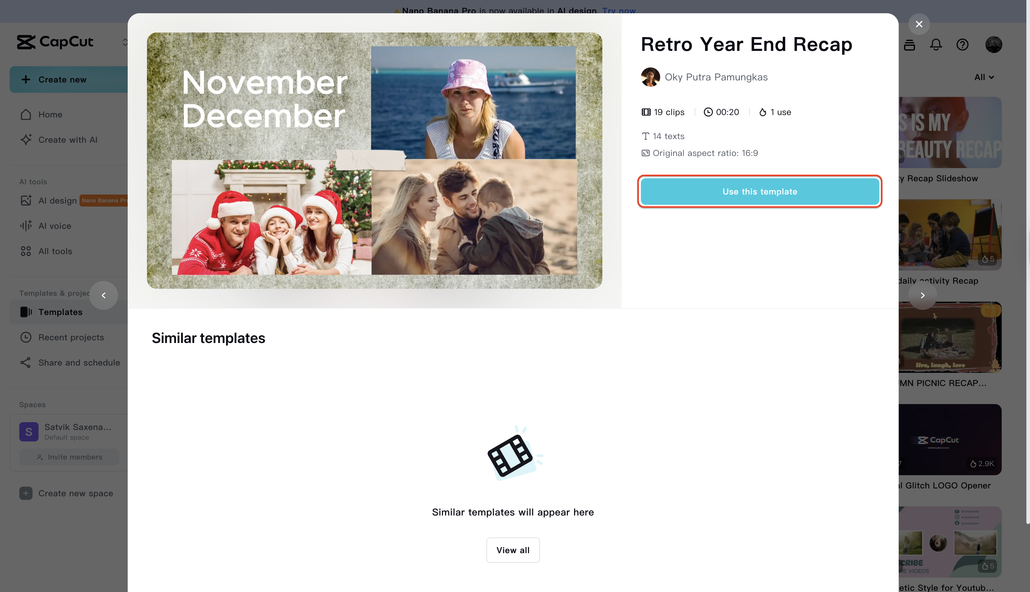 Search and select the recap template