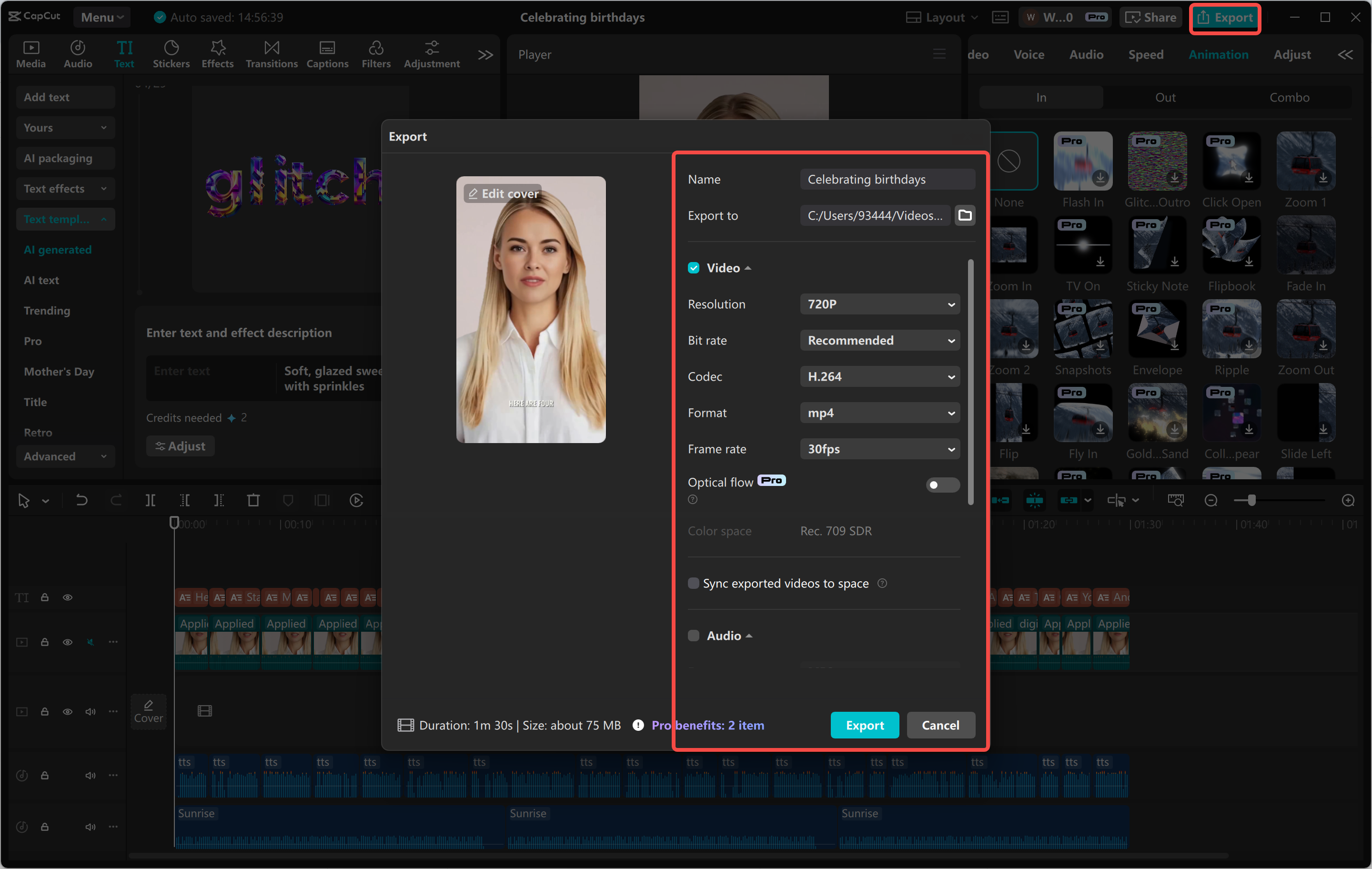 Exportar um vídeo do editor de vídeo para desktop CapCut