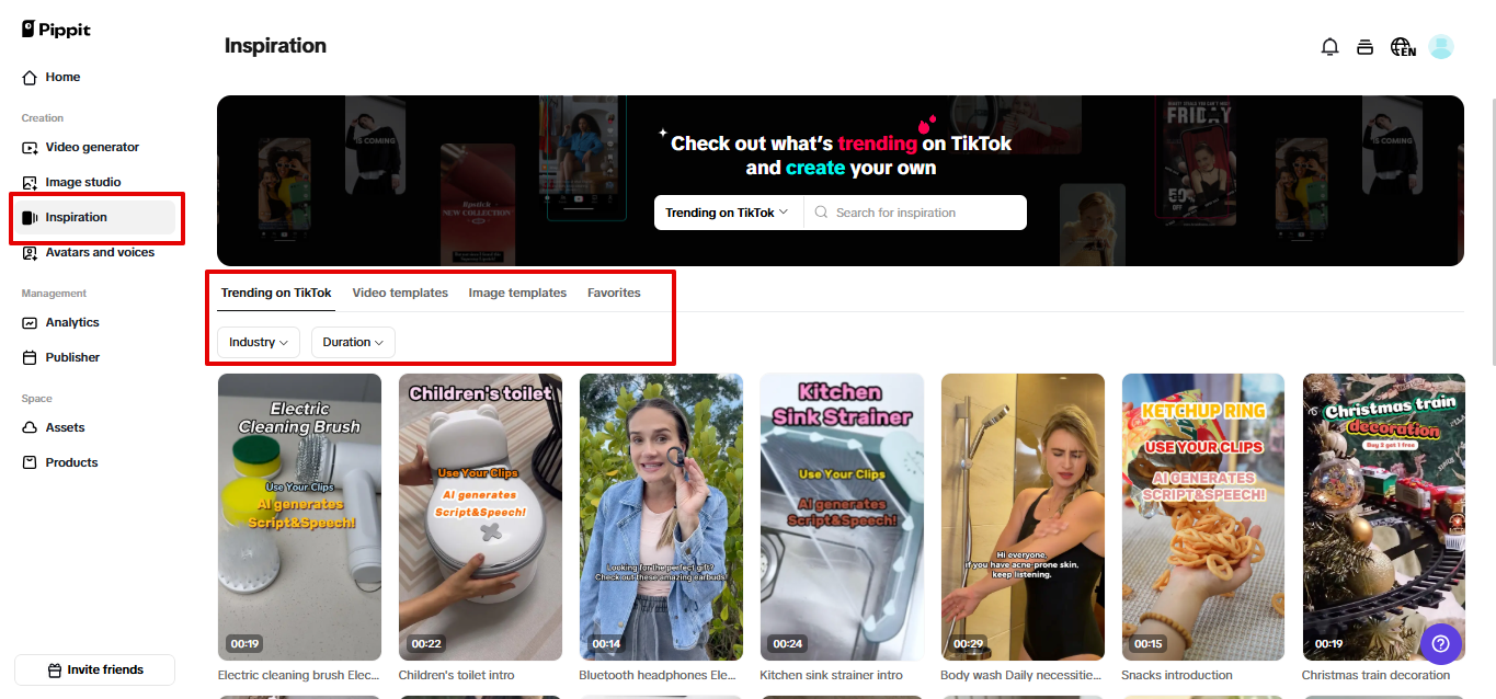 Preset templates in Pippit
