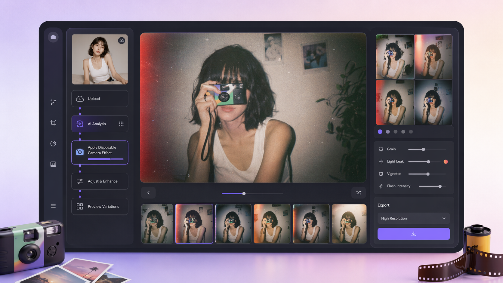 Workflow for creating AI Disposable Camera Effect visuals