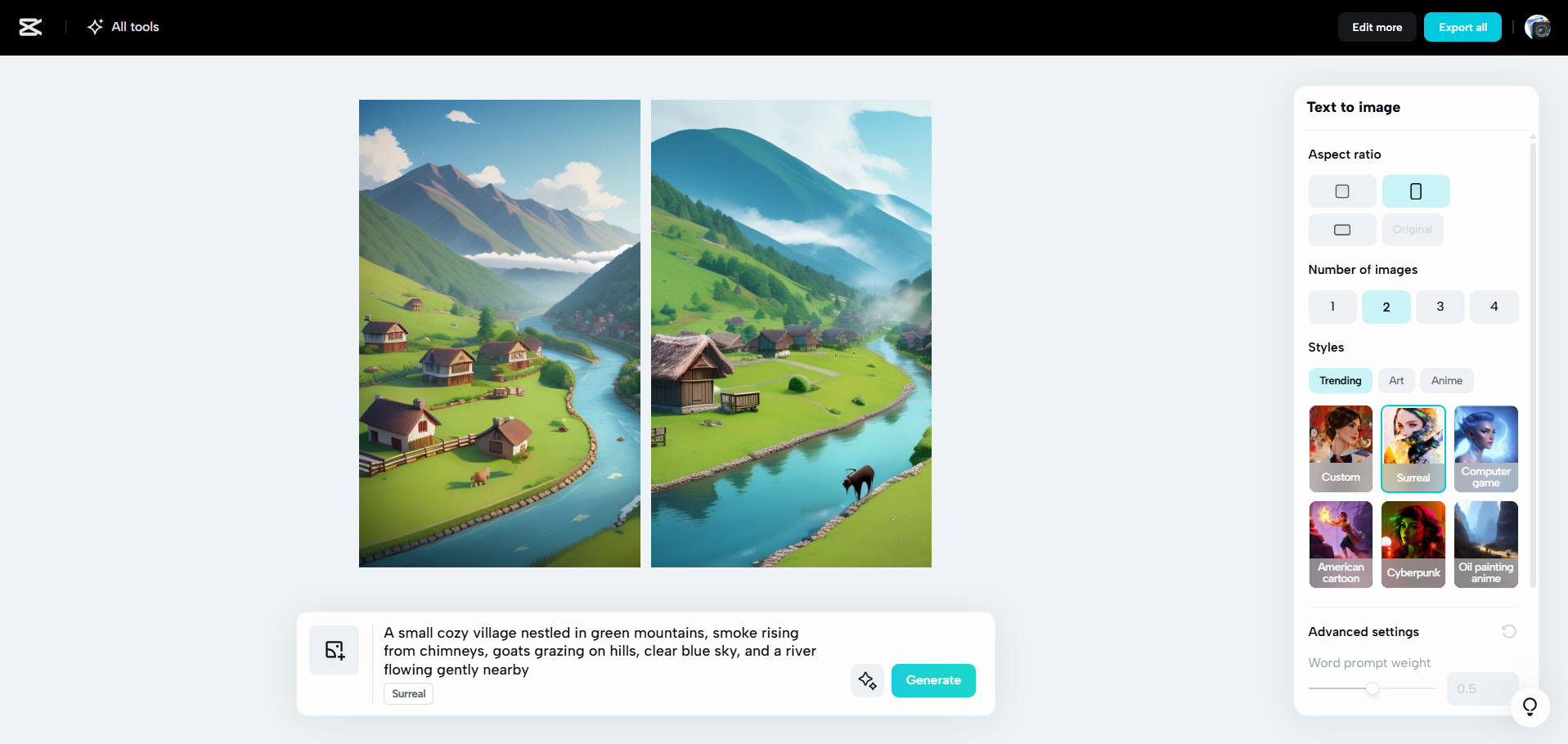 Interface of CapCut Web - an easier way to generate images with AI