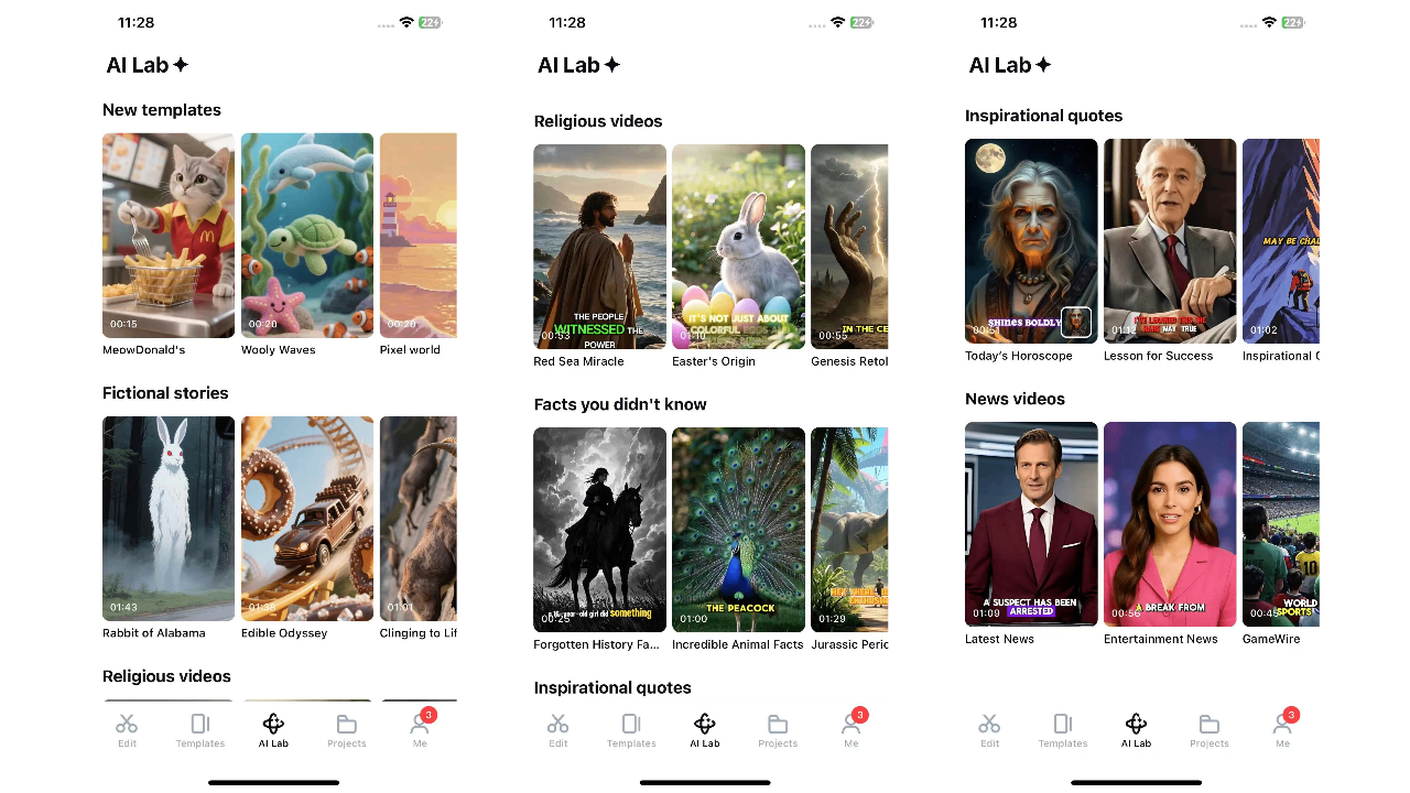 CapCut Android app interface with minimalist design