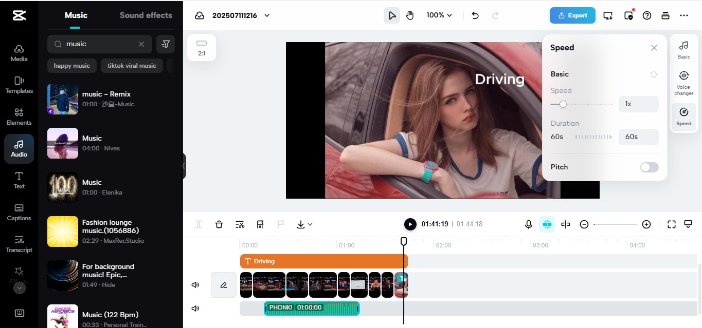 CapCut Web 的編輯介面——最佳蒙太奇影片製作軟體
