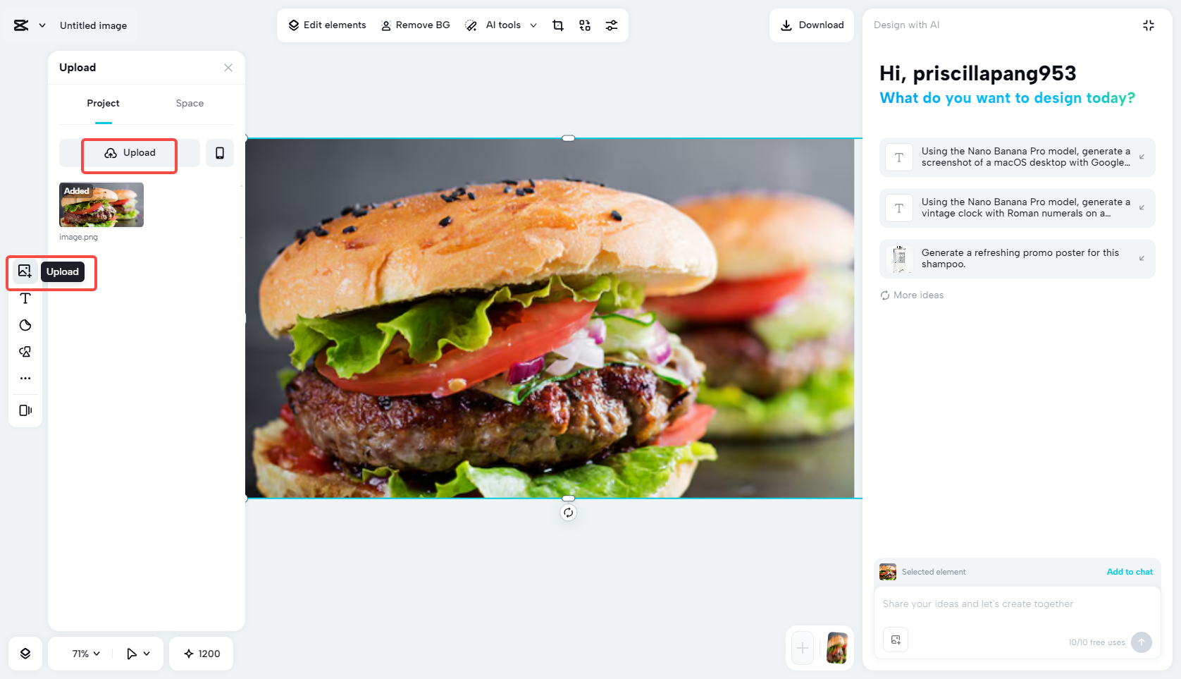 Upload an image to CapCut
