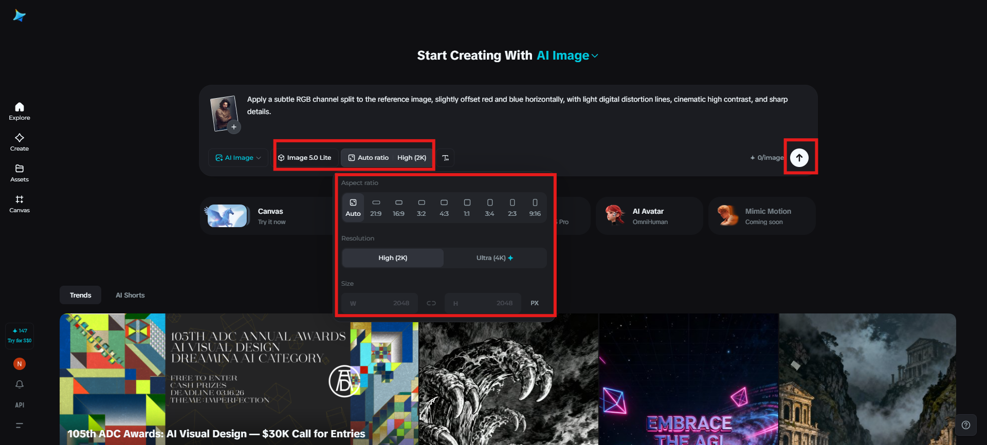 Selecione o modelo de imagem e gere