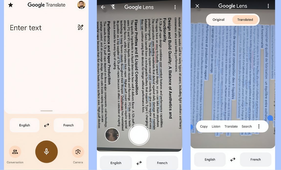 Camera translation in Google Translate