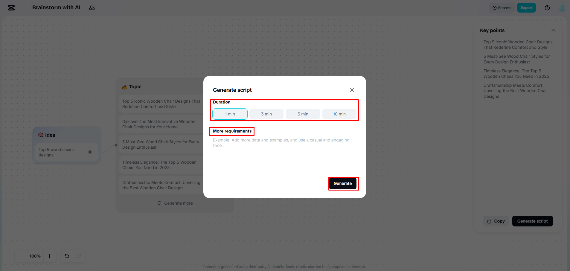 Preview, eidt and apply scenes to script
