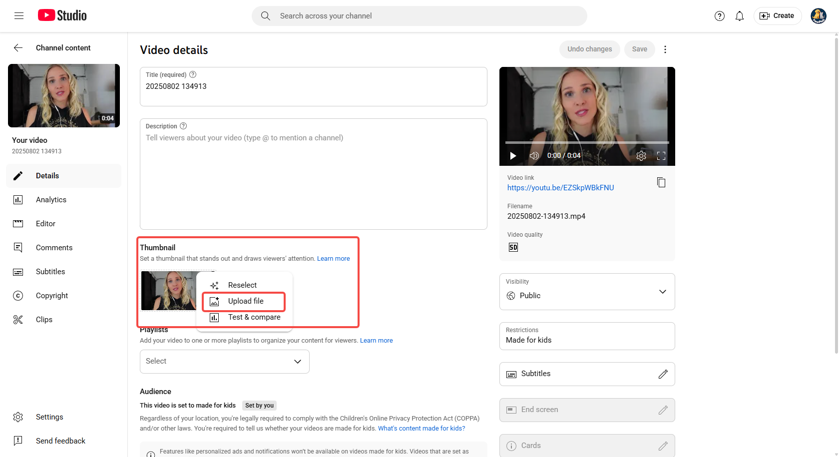 Upload your thumbnail