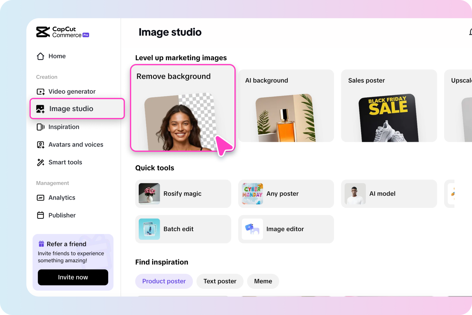 Upload your image to Image studio