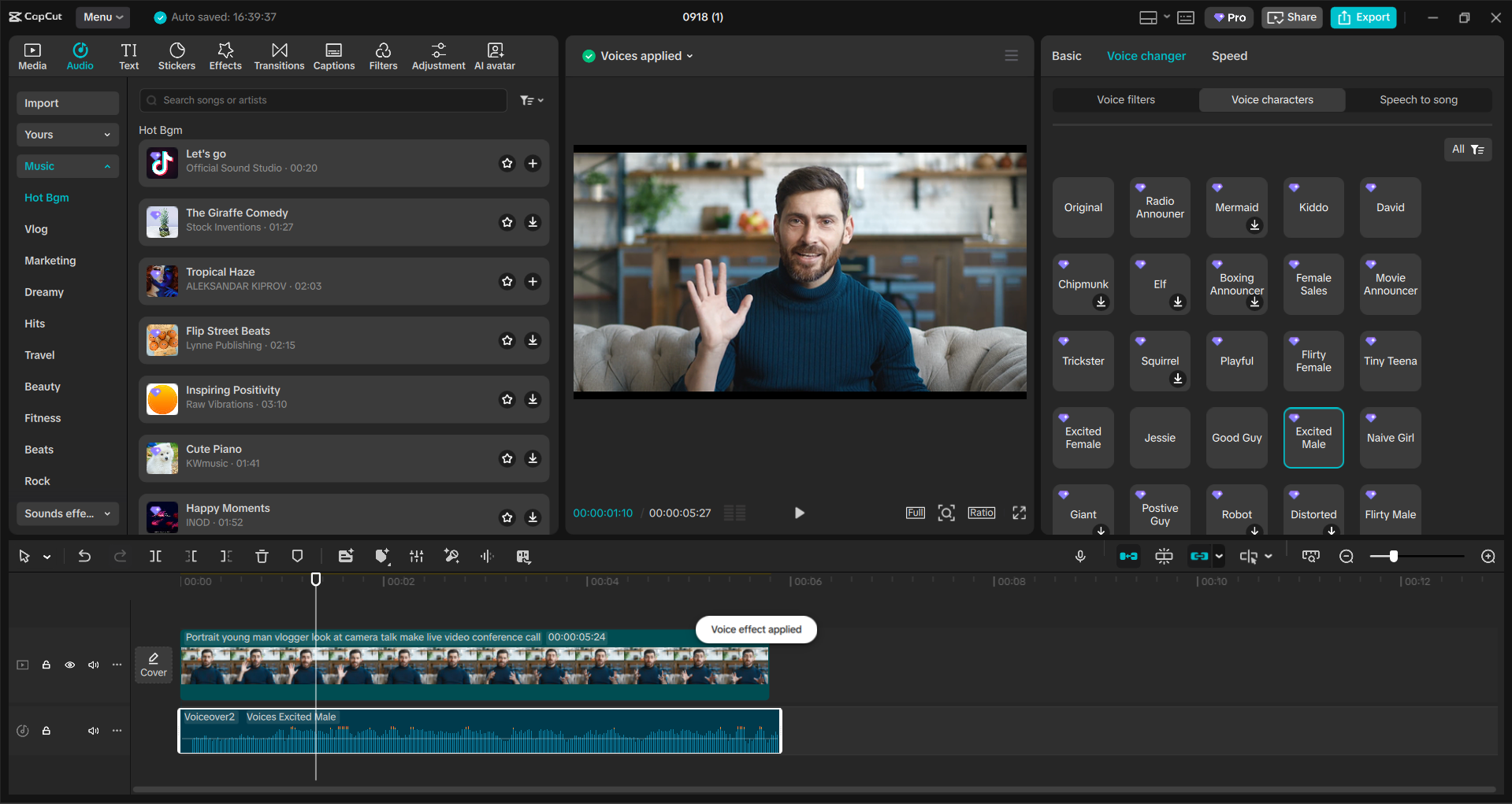Interface of the CapCut desktop video editor - another free voice changer for PC users