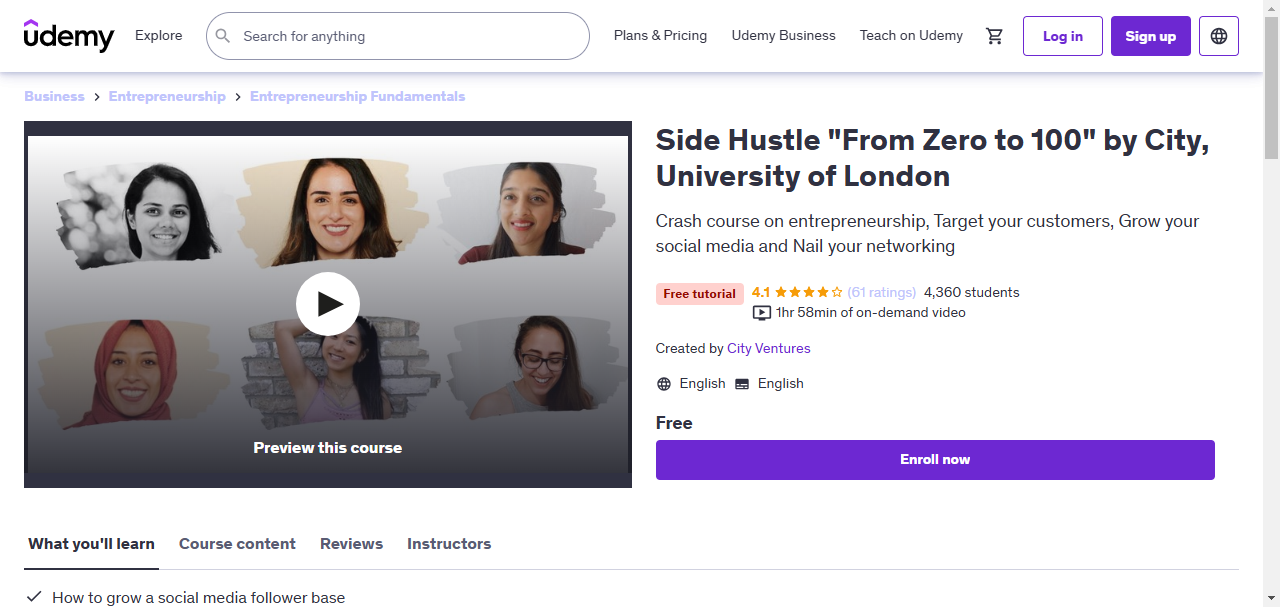 Side Hustle "From Zero to 100" entrepreneur online course