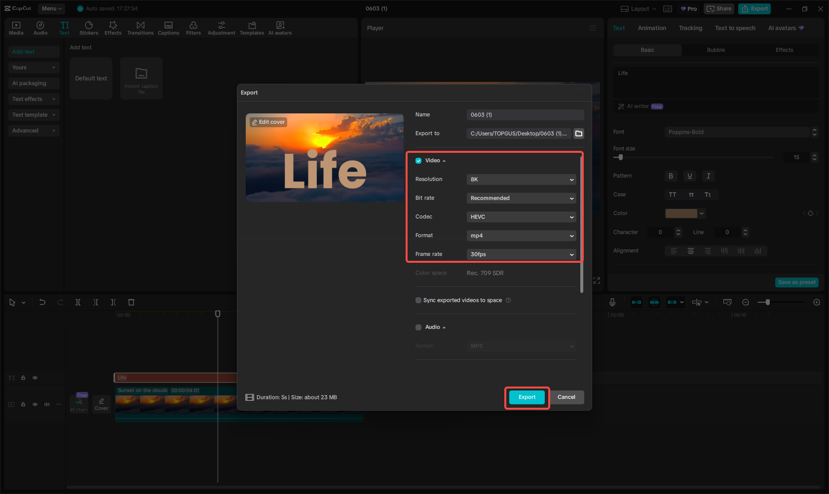 Export the video