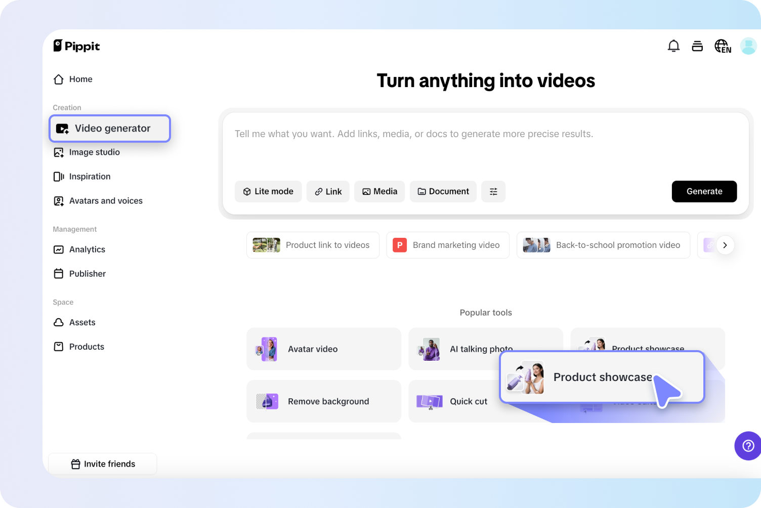 Navigate to the Product showcase