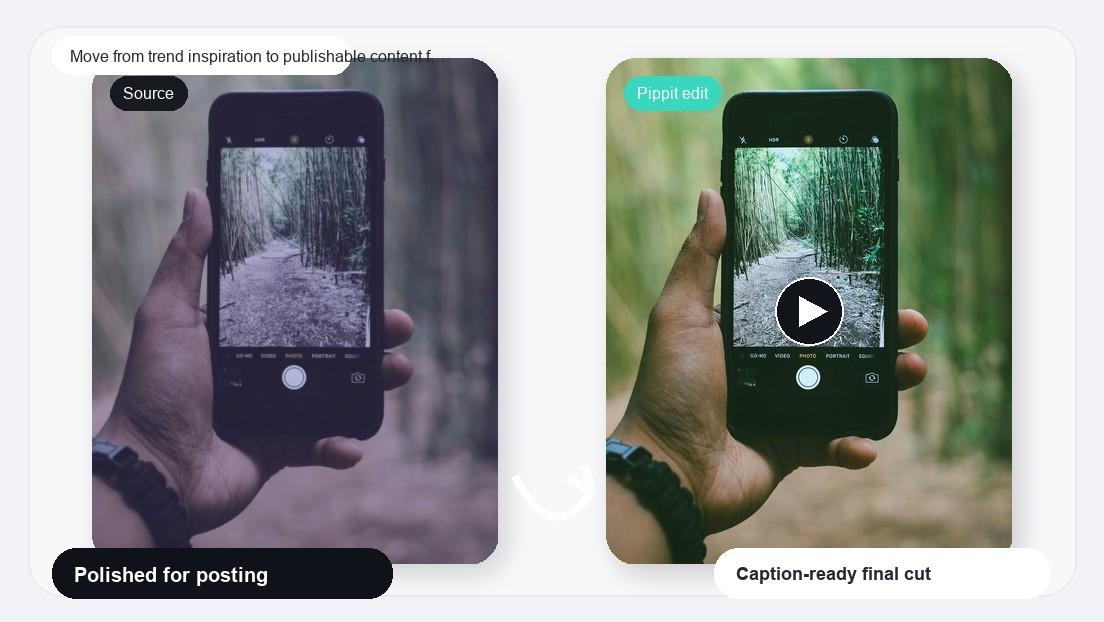 AI Transition Edit Video Maker realistic image for move from trend inspiration to publishable content faster