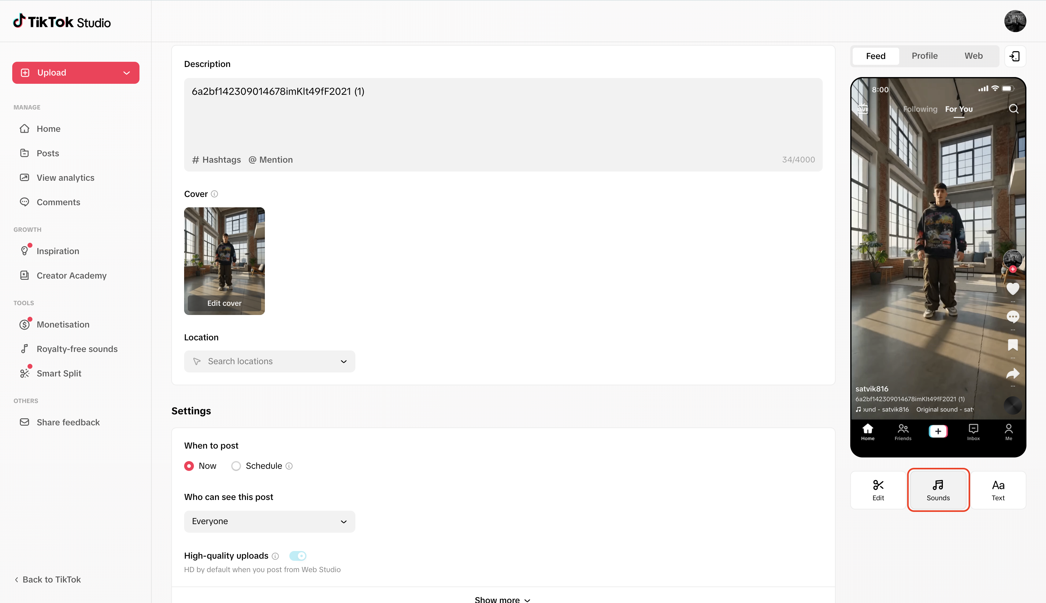 Access TikTok native audio library