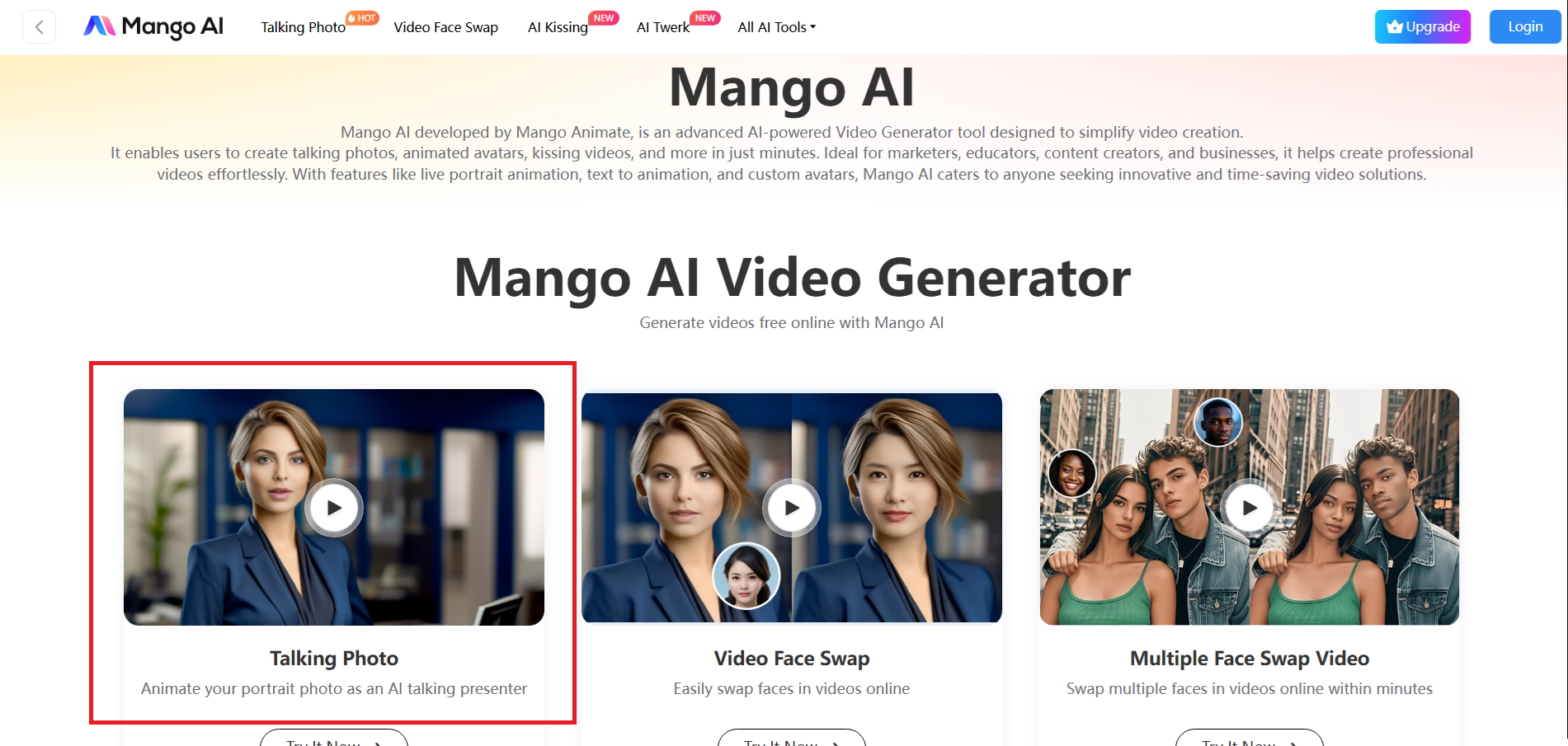 Select the 'Talking Photo' feature