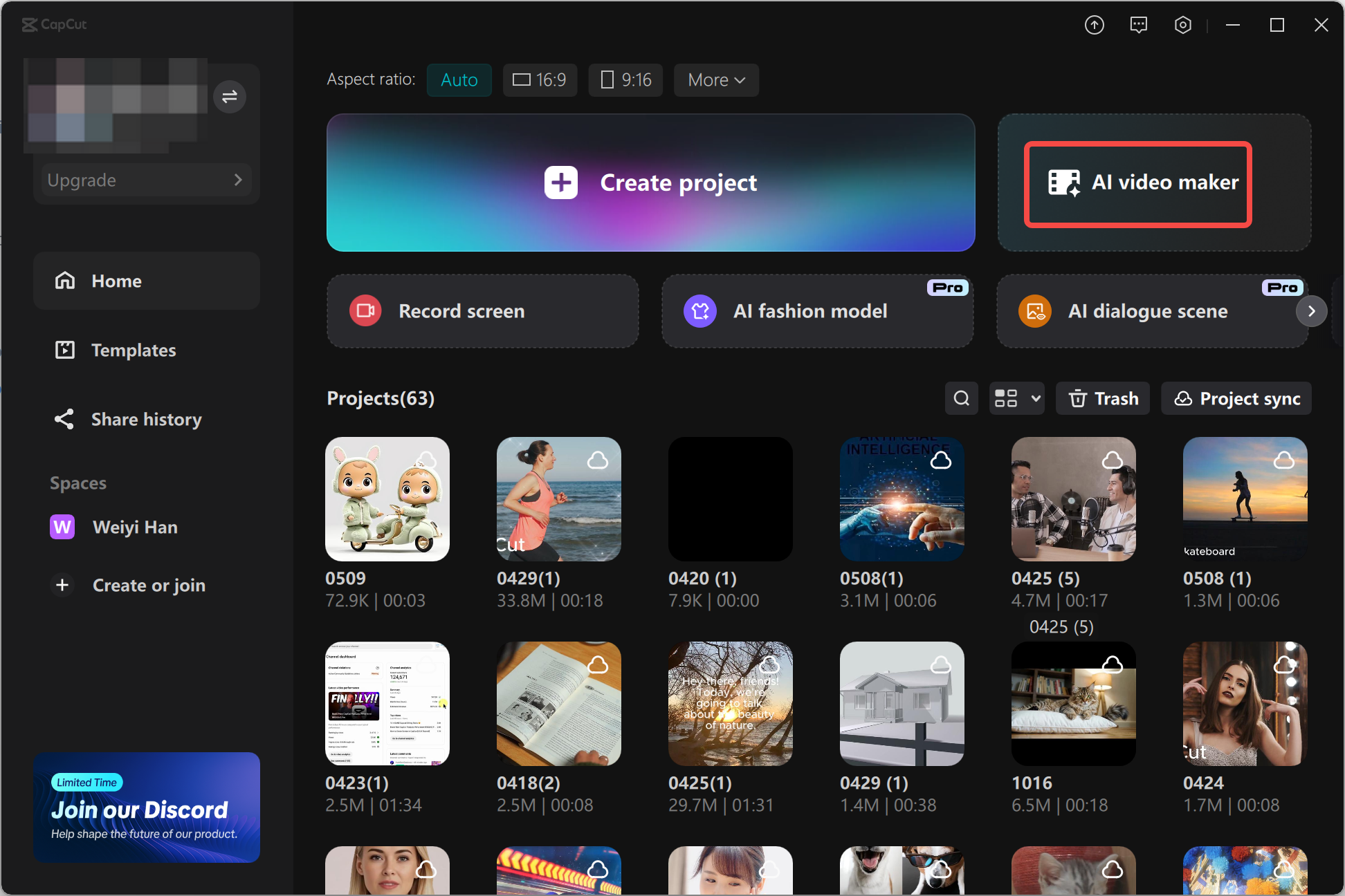 Accessing the AI video maker in the CapCut desktop video editor