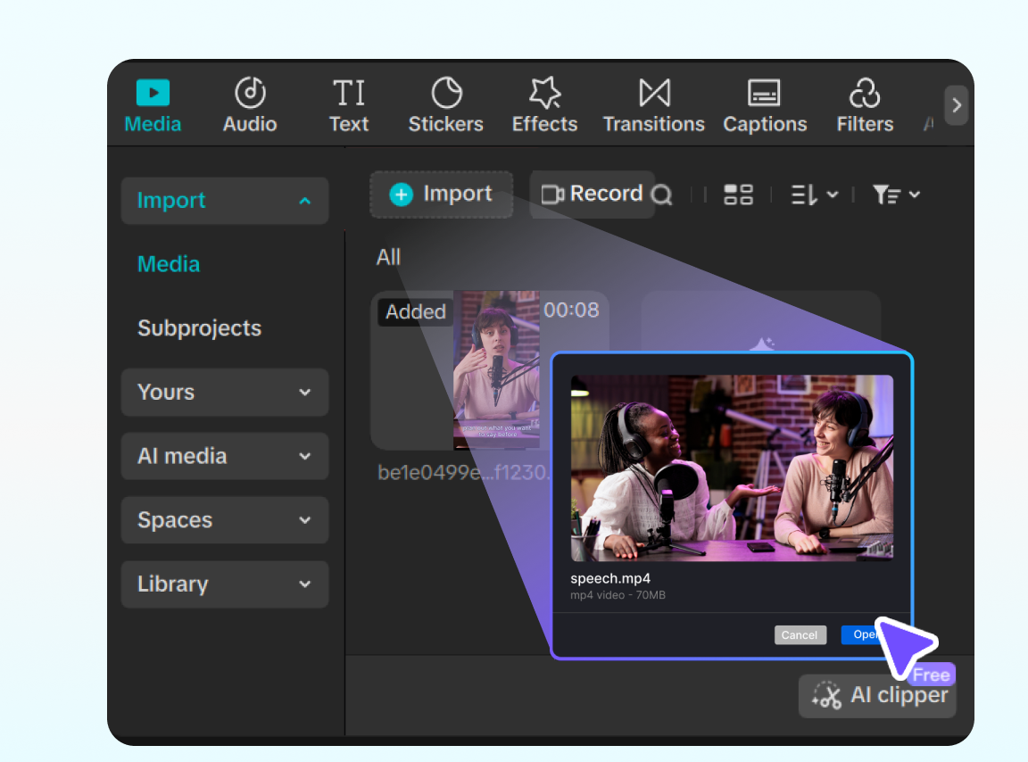 Upload the video in CapCut