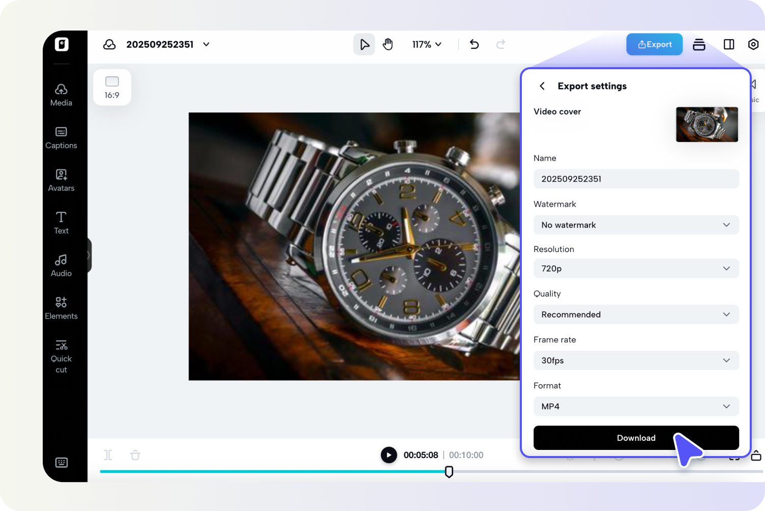 การส่งออกวิดีโอจาก Pippit