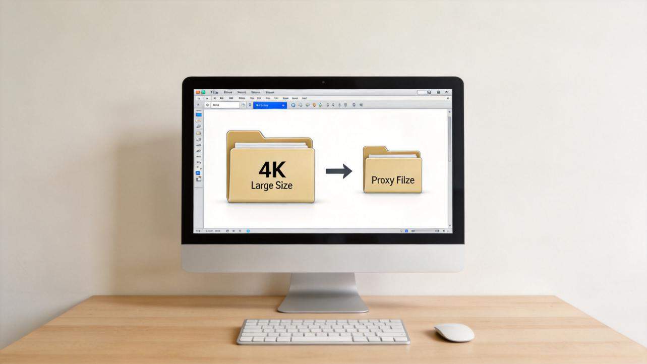 Computer screen shows 4K large size folder converting to proxy file