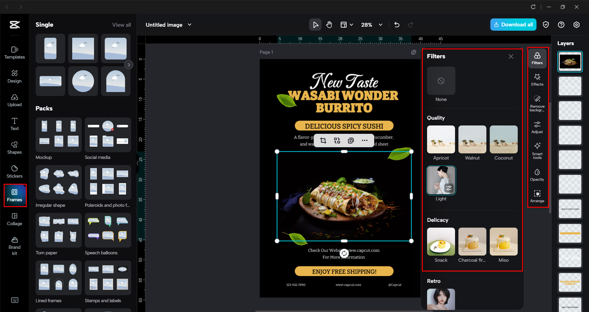 Editing the poster template in the CapCut desktop video editor