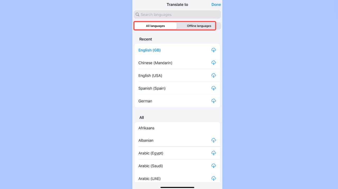 Select the languages