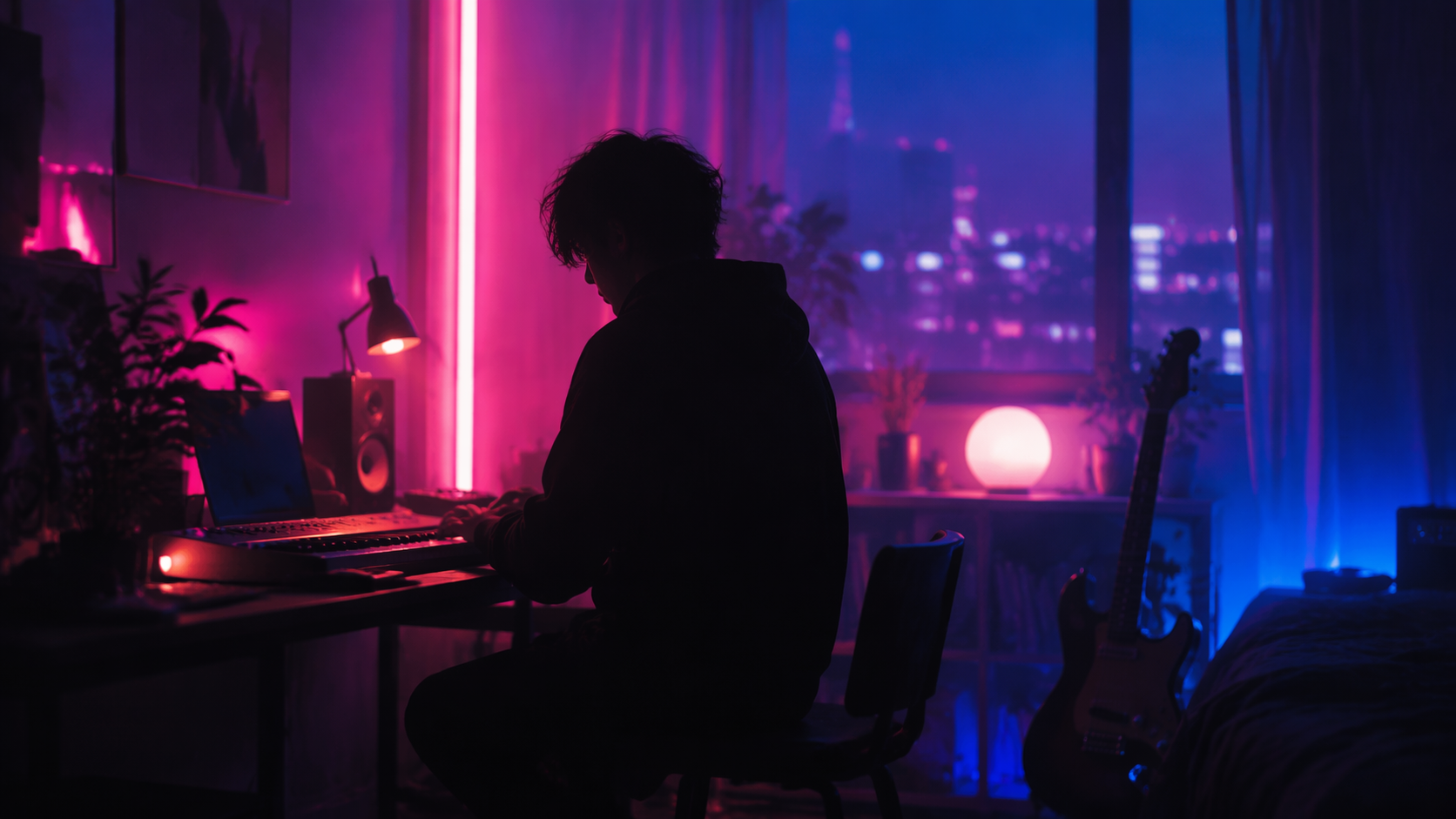 Dreamina Estética Spotify Fondo Foto Aviso rápido ejemplo 3: Escena de habitación de neón suave