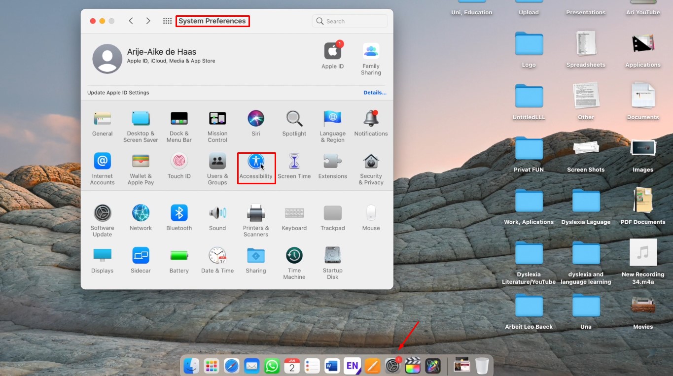 Abrir la configuración del sistema para habilitar la función de texto a voz en Mac