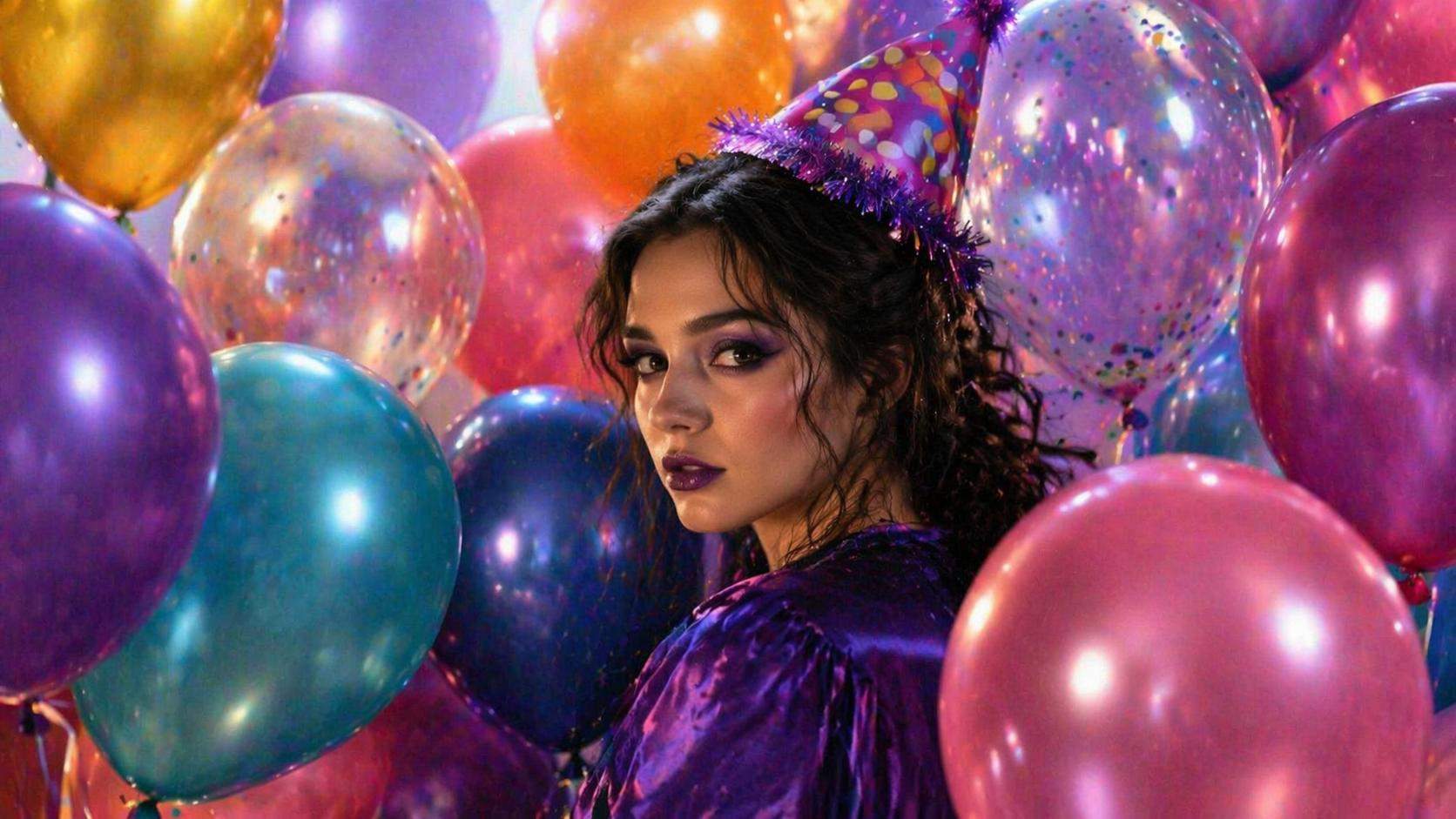 Dreamina add birthday hat to image prompt example 5: Balloon studio scene