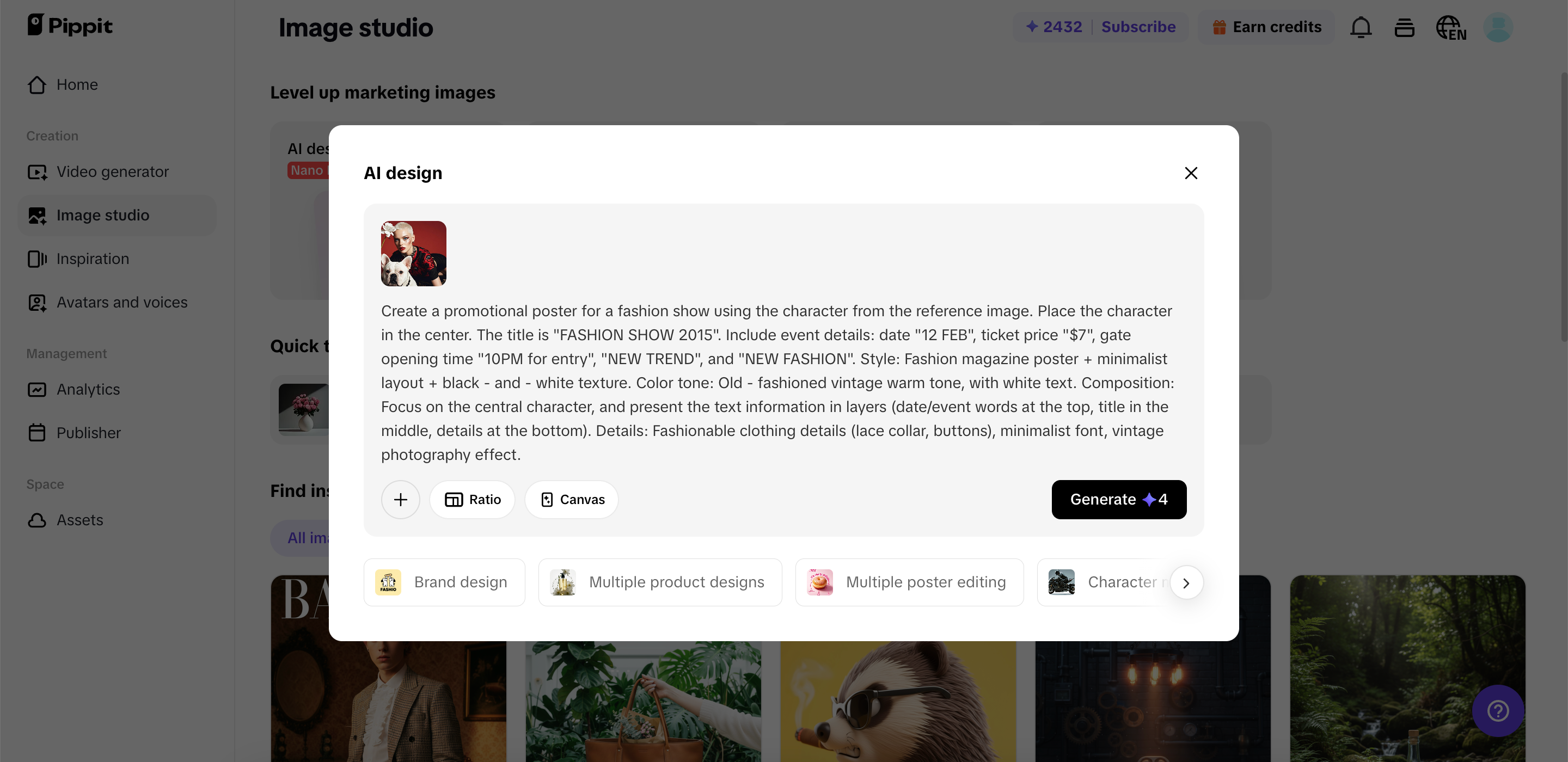 Gerando imagens com o Pippit