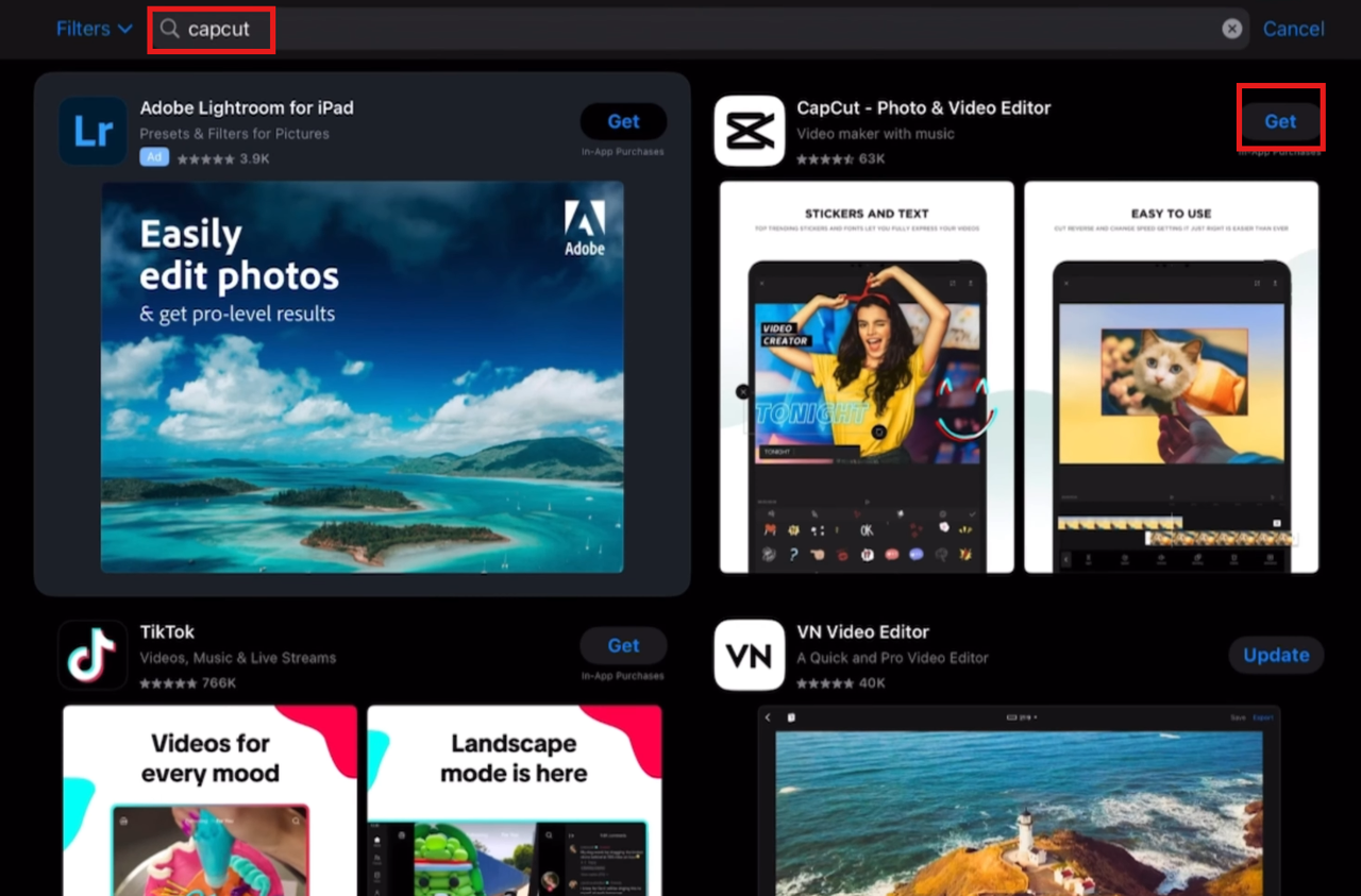 Search for CapCut on the App Store