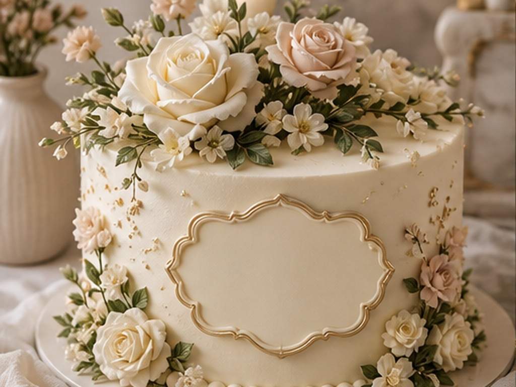 Happy Birthday Cake Modifica foto e nome esempio 1 - Torta floreale avorio