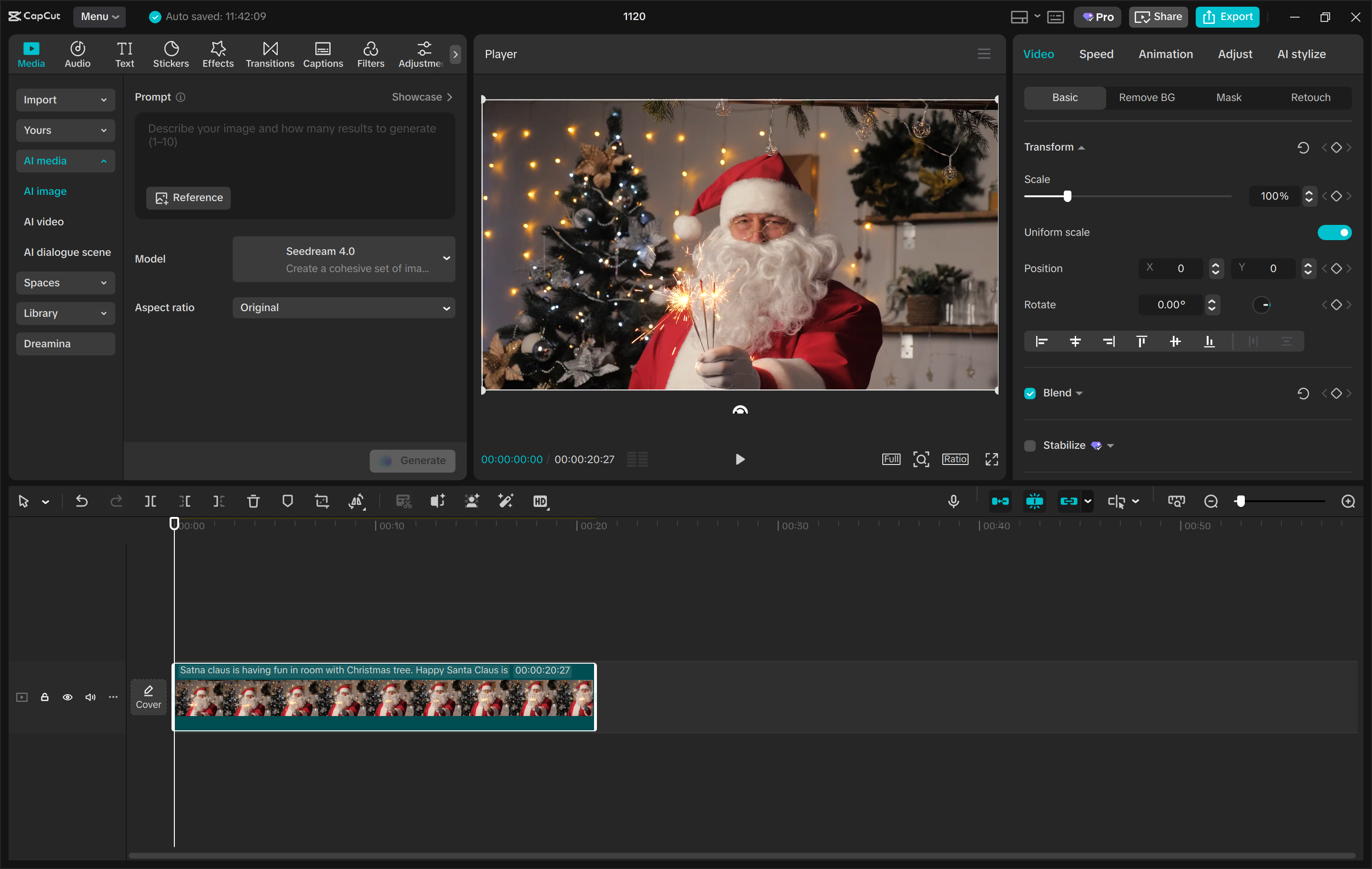 Interface of the CapCut desktop video editor - an efficient tool to edit Christmas Eve movies