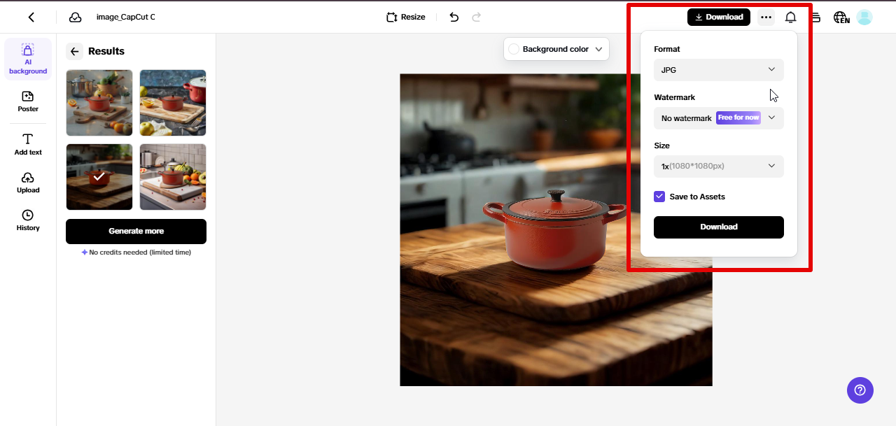 exporting image from Pippit