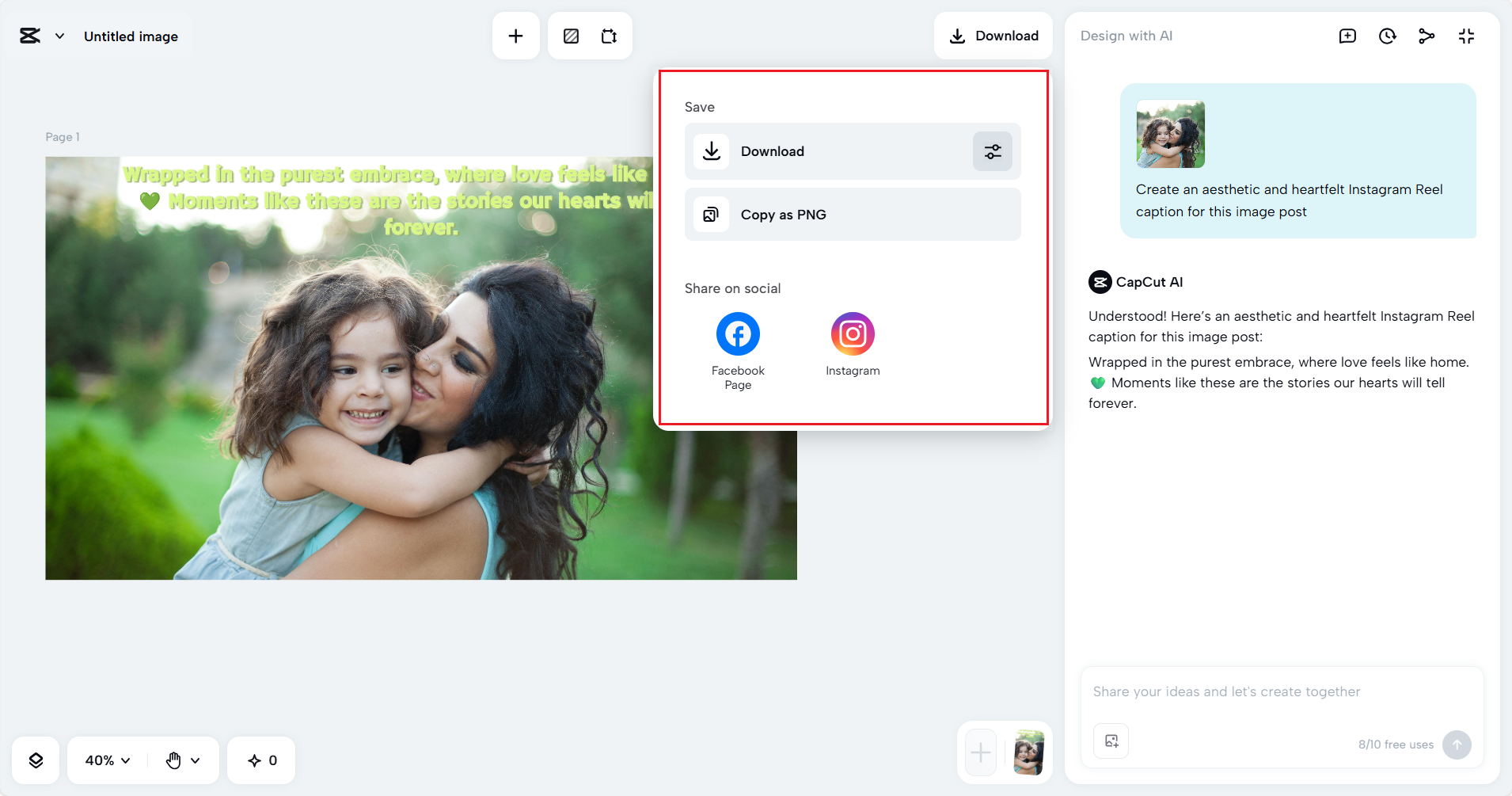 Customize and export the image with caption