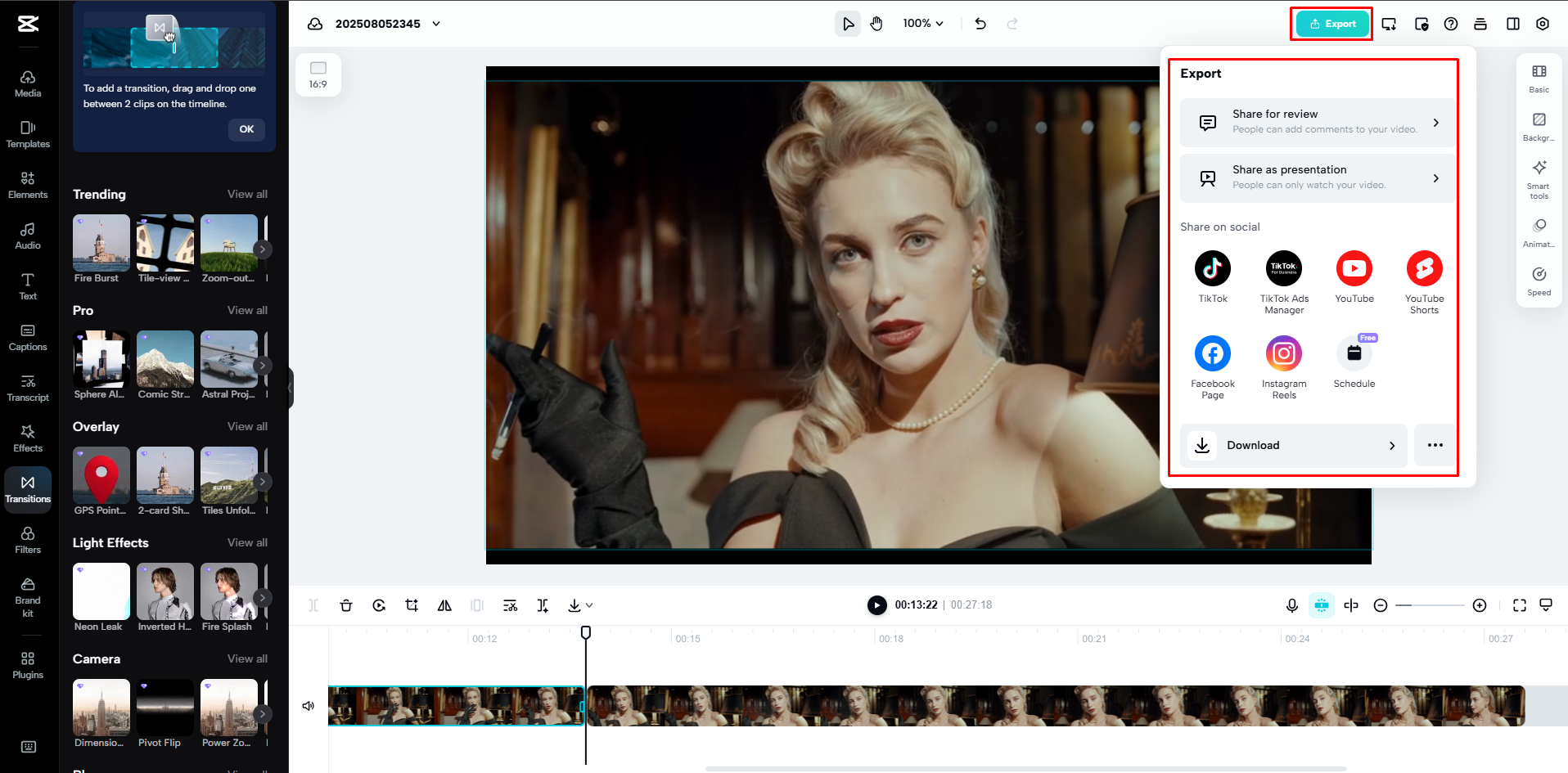 Exporting the movie from CapCut Web